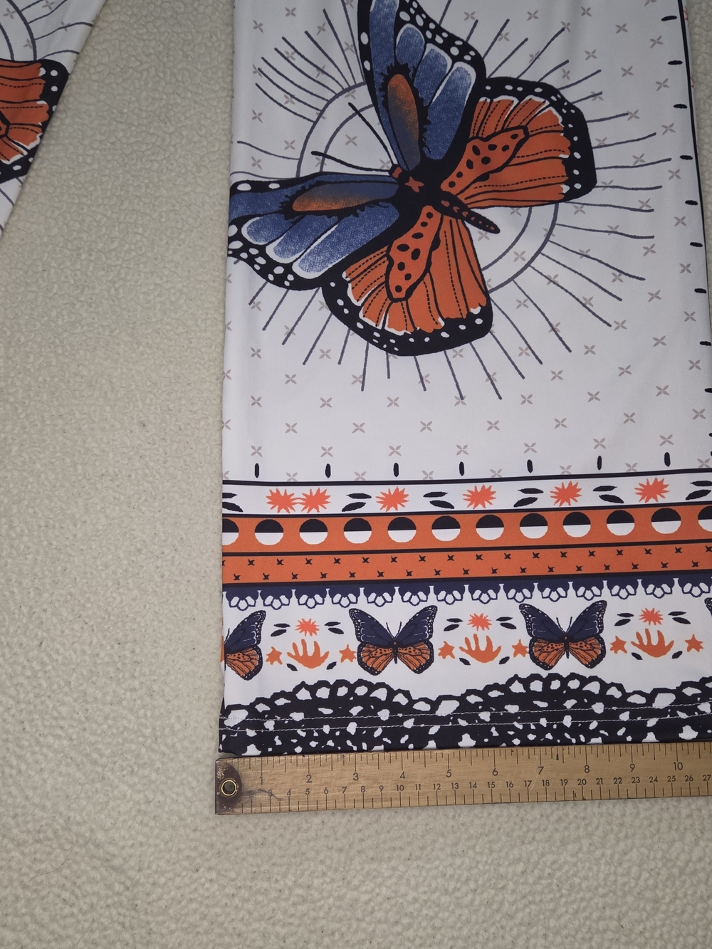 Women's Medium Butterfly Print Drawstring Pants - White, Orange With Flare Legs - Picture 6 of 8